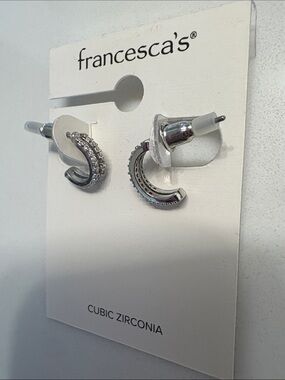 francesca's Silver Cubic Zirconia Bar Stud Earrings